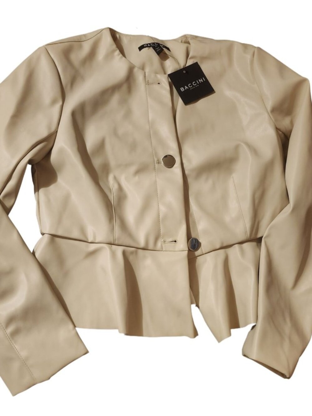 NWT Baccini Off-White Cream Peplum Faux Leather Jacket- M